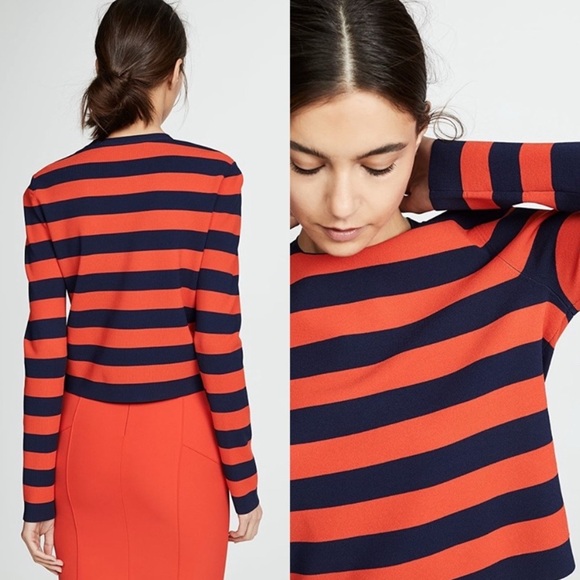 VERONICA BEARD Broome Red & Navy Knit Crop Crewneck Sweater Size Small - Picture 3 of 12